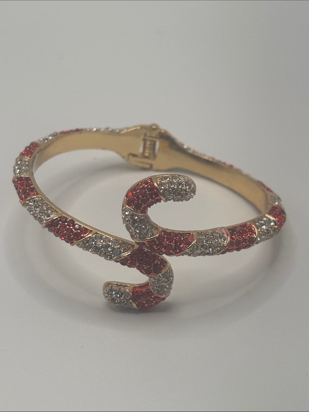 Gold-Tone Candy Cane Bracelet with Red and Clear Crystals